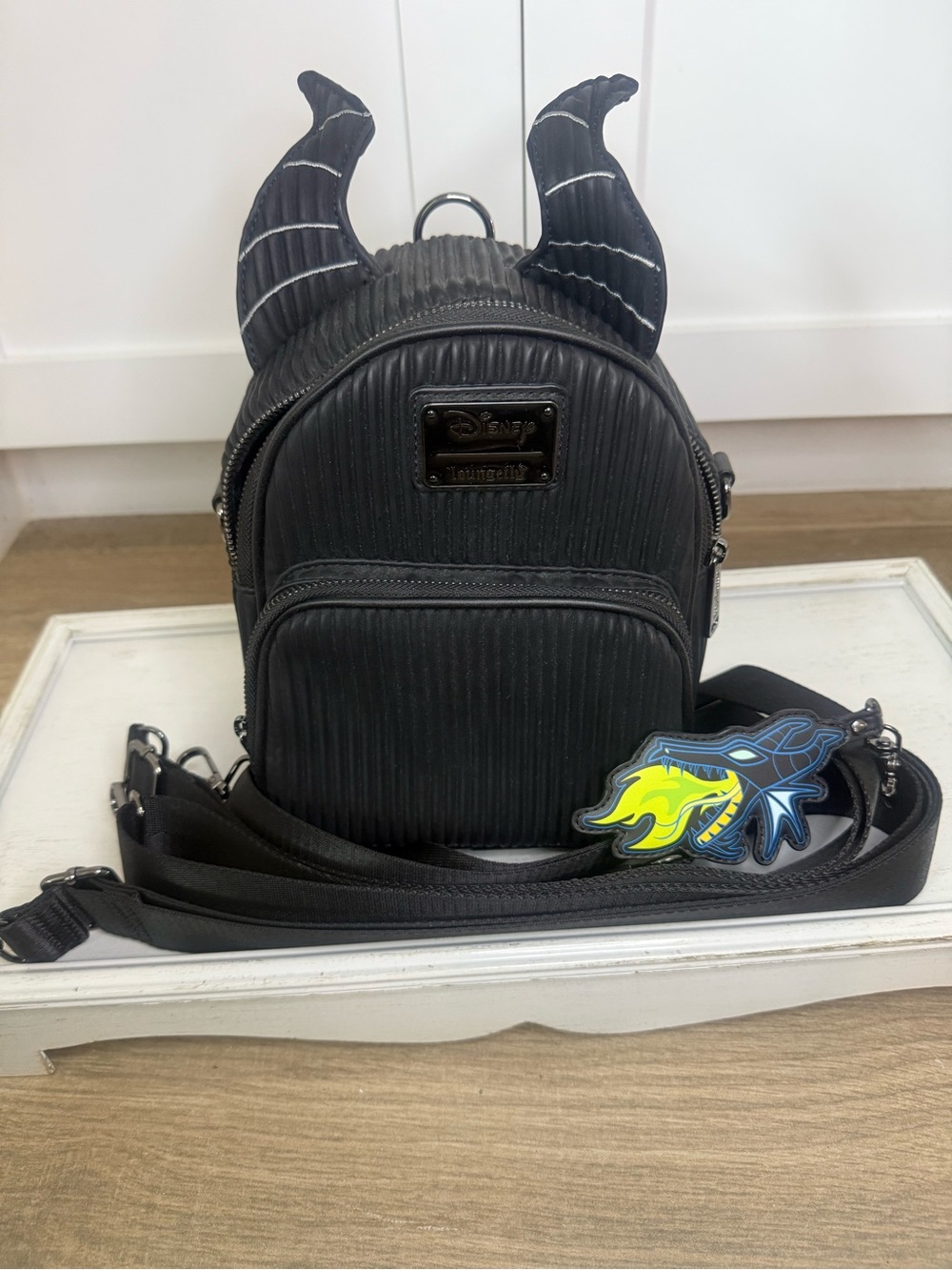 Loungefly Black Maleficent Mini Backpack with Flame Charm Accent